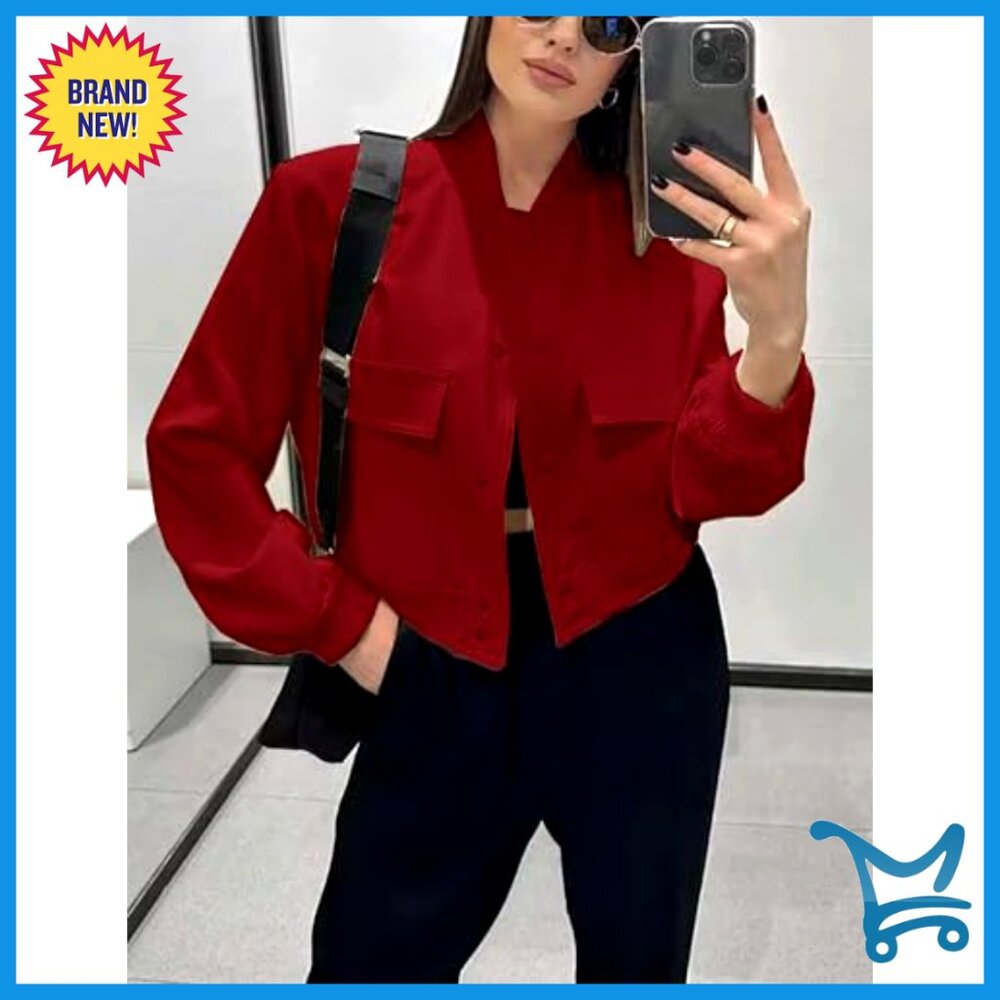 Cropped Bomber Jacket With Button Down Closure An… - image 3